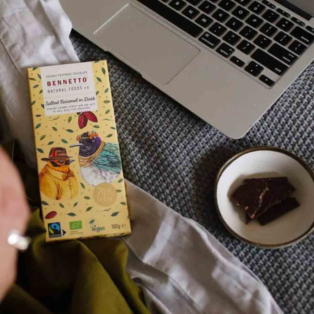 Bennetto Organic Choc Dark Chocolate 100g- Salted Caramel