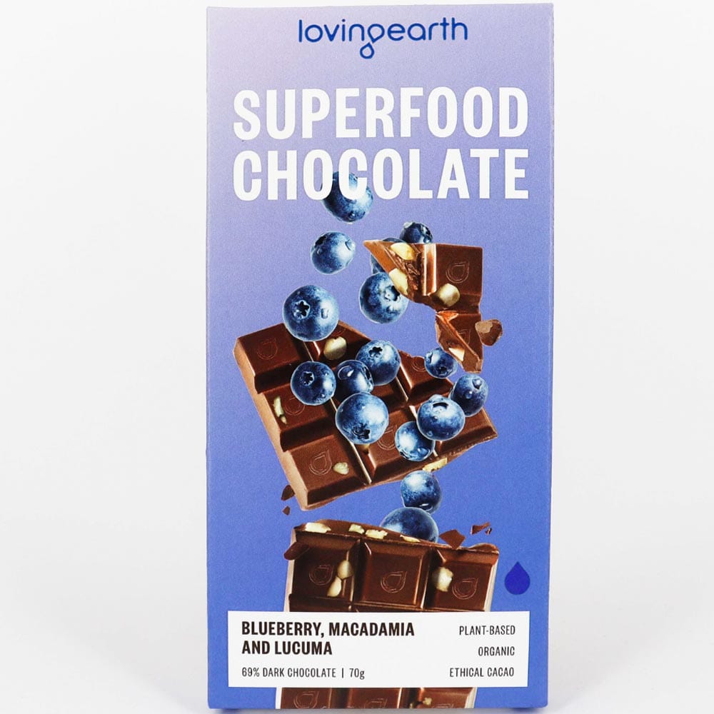 Loving Earth Superfood Chocolate 70g Blueberry, Macadamia & Lucuma